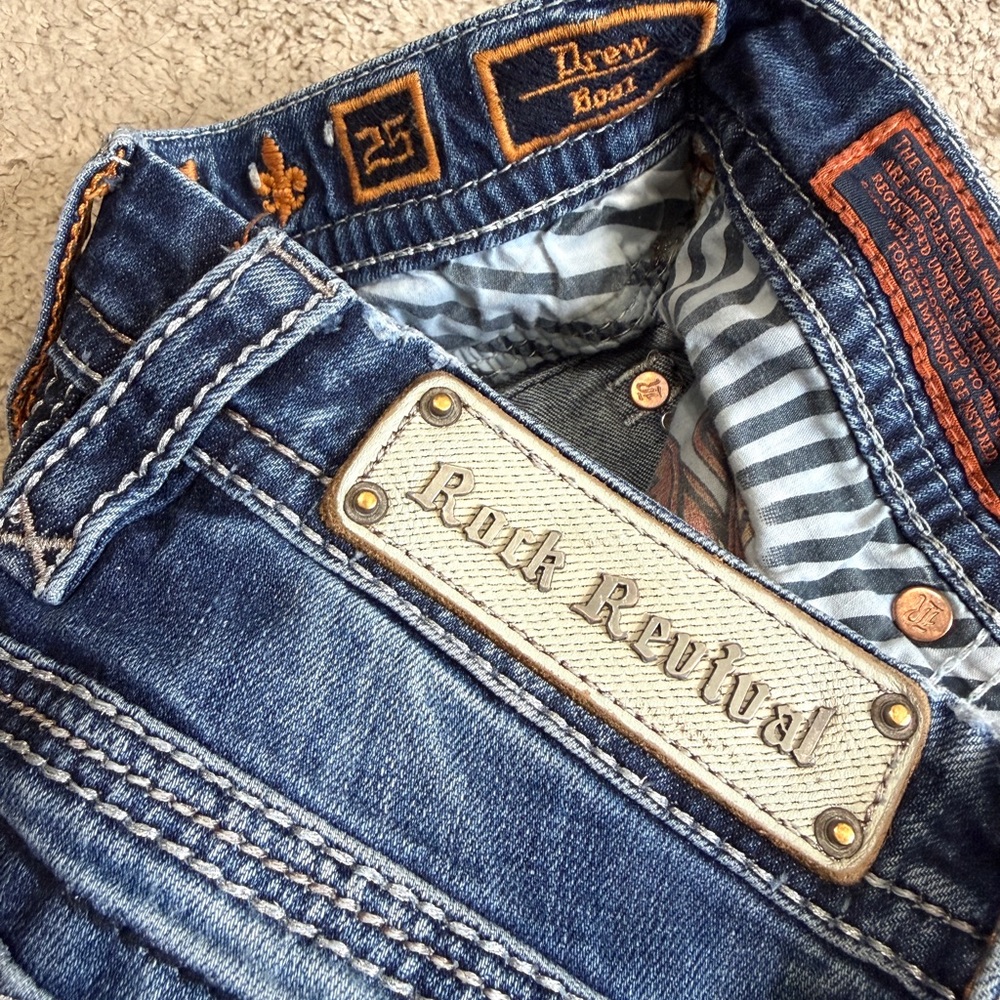 Rock Revival Jeans Womens Size 25 Drew Distressed Low Rise Y2K Medium Blue Denim - Picture 5 of 12